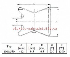 Topné těleso 1300 W - EURO GAS spodní - 1001/550